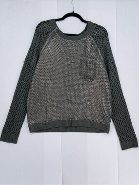 Harley Davidson Olive Sweater Pullover Foil Print Logo Crochet Long Sleeves 2xl